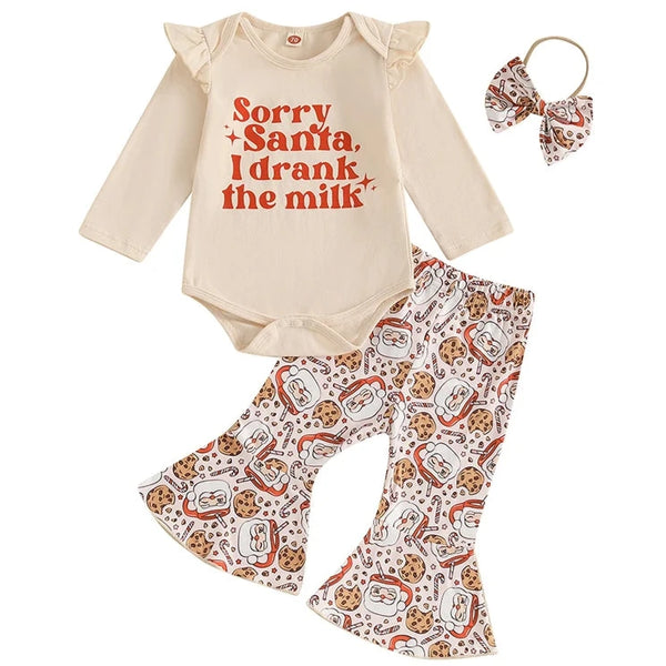 Sorry Santa I Drank the Milk & Cookies Bells Outfit & Bow - PREORDER