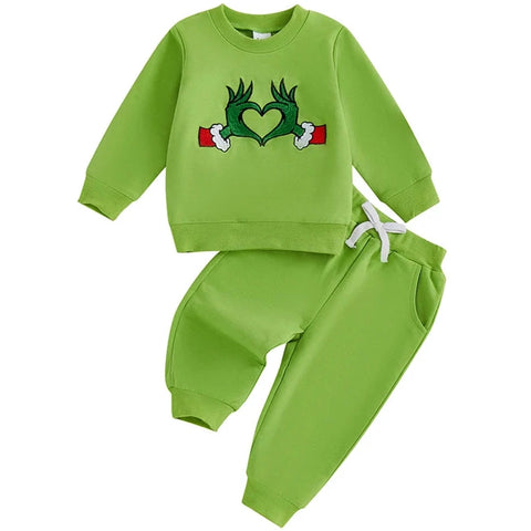 Grinch Embroidered Jogger Outfit - PREORDER