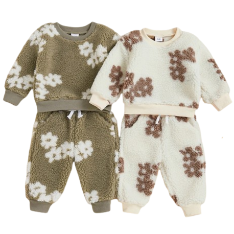 Neutral Sherpa Daisies Jogger Outfits (2 Colors) - PREORDER