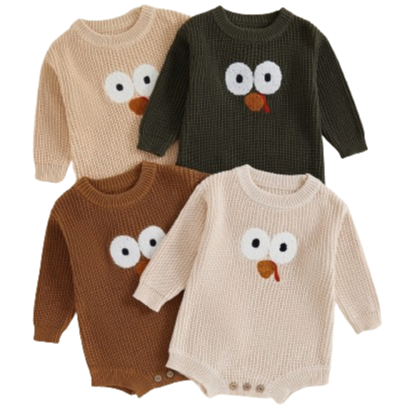 Thanksgiving Turkey Knit Rompers (4 Colors) - PREORDER