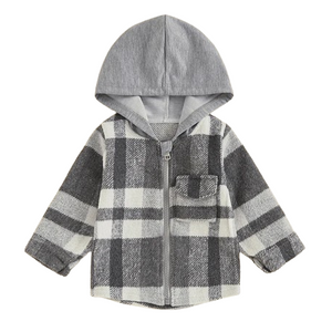 Gray Plaid Hooded Flannel - PREORDER