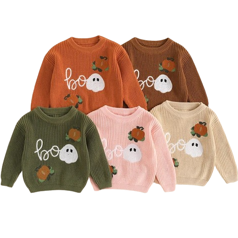 Ghosts & Pumpkins BOO Knit Sweaters (6 Colors) - PREORDER