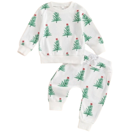 Green Christmas Trees Waffle Jogger Outfit - PREORDER