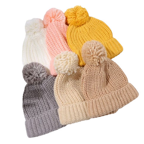 Solid Knit Pom Hats (6 Colors) - PREORDER