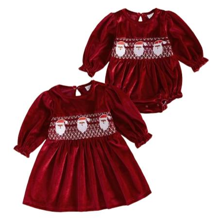 Velvet Santas Matching Romper & Dress - PREORDER