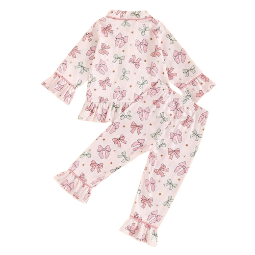 Pink Christmas Bows Ruffles Pajamas - PREORDER