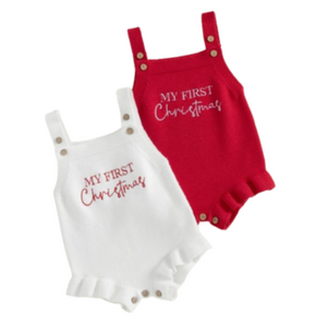 My First Christmas Knit Ruffle Rompers (2 Colors) - PREORDER