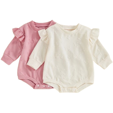 Solid Textured Bows Rompers (2 Colors) - PREORDER