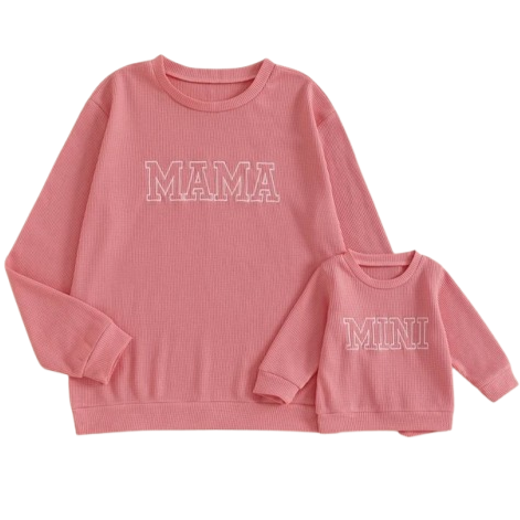 Mama & Mini Embroidered Waffle Matching Pullovers (3 Colors) - PREORDER