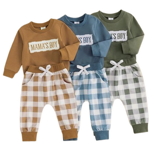 Mamas Boy Plaid Embroidered Jogger Outfits (3 Colors) - PREORDER