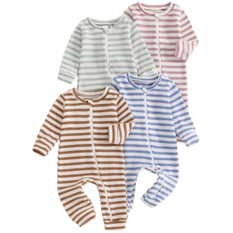 Solid Striped Waffle Rompers (4 Colors) - PREORDER