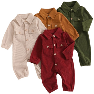 Solid Corduroy Collar Pants Rompers (4 Colors) - PREORDER