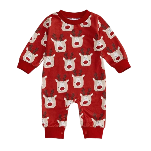 Red Reindeer Pants Romper - PREORDER