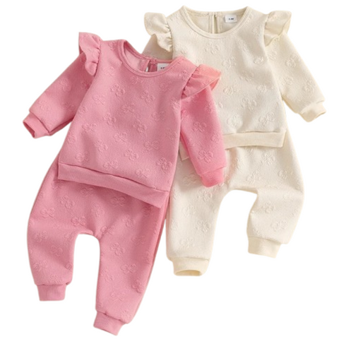 Solid Textured Bows Jogger Outfits (2 Colors) - PREORDER