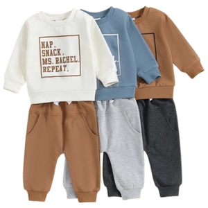 Nap. Snack. Ms Rachel. Jogger Outfits (3 Colors) - PREORDER