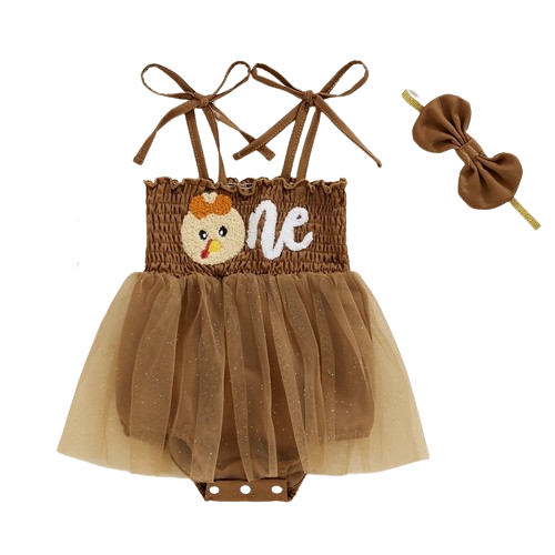 ONE Turkey Tutu Romper Dress & Bow - PREORDER