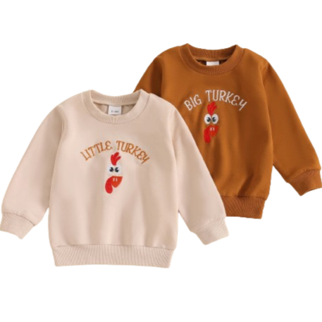 Big & Little Turkey Embroidered Pullovers (2 Styles) - PREORDER