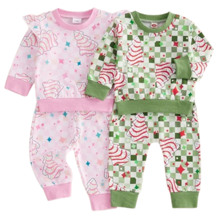 Checkered Christmas Tree Cakes Jogger Outfits (2 Colors) - PREORDER