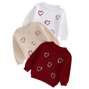 Candy Cane Hearts Knit Sweaters (4 Colors) - PREORDER