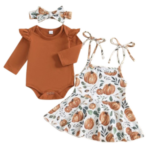 Greenery Pumpkins Outfit Dress & Bow - PREORDER