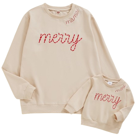 MERRY Mama & Mini Embroidered Matching Pullovers - PREORDER