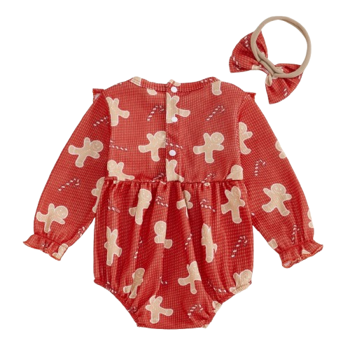 Gingerbreads & Candy Canes Waffle Romper & Bow - PREORDER