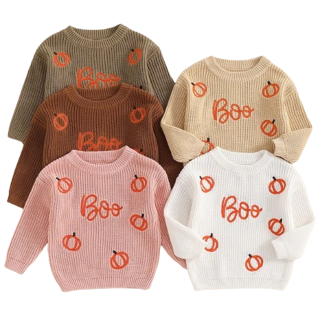 BOO Outline Pumpkins Knit Sweaters (5 Colors) - PREORDER