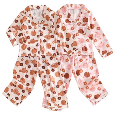 Neutral Kenzie Floral Pumpkins Pajamas (2 Colors) - PREORDER