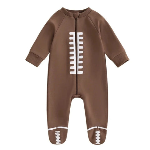 Football Zipper Footie Romper & Bow - PREORDER