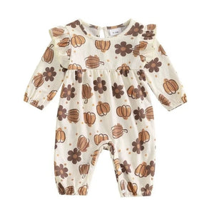 Fall Pumpkins & Daisies Ribbed Pants Romper - PREORDER