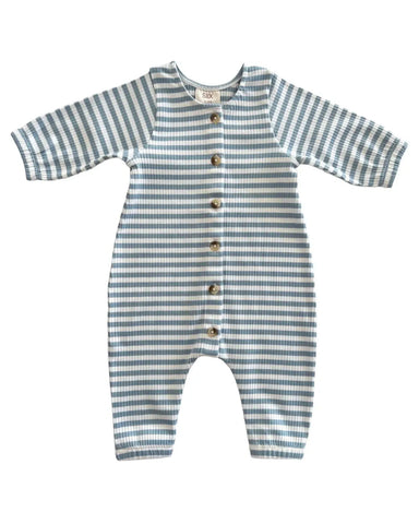 Ribbed Long Sleeve Jumpsuit | Dusty Blue Stripes - PREORDER