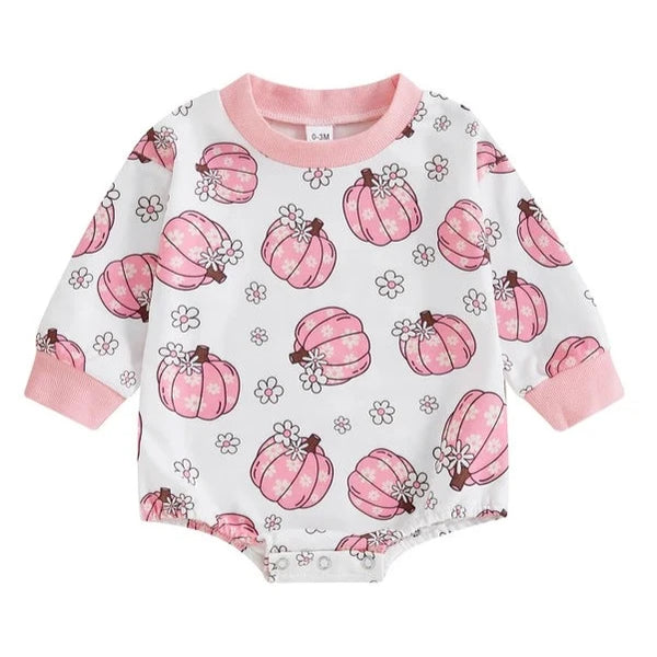 Pink Daisies Pumpkins Romper - PREORDER