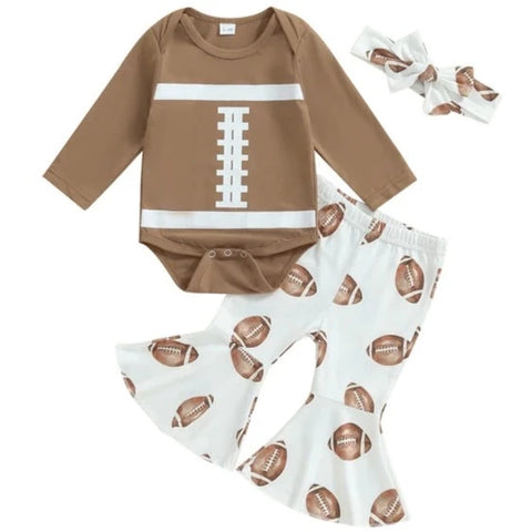 Game Day Football Bells Outfit & Bow - PREORDER