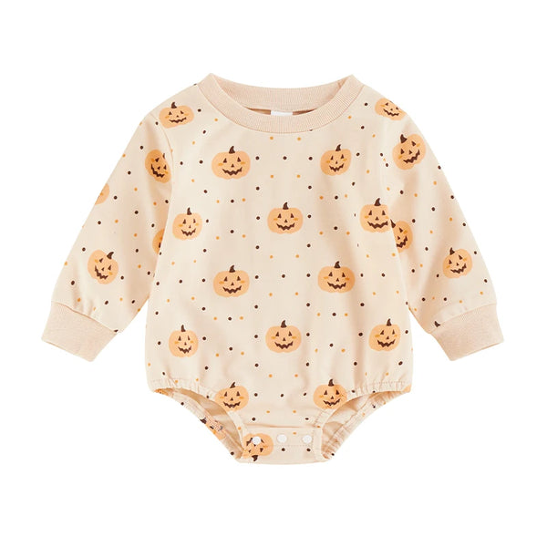 Spooky Carved Pumpkins & Polka Dots Romper & Pullover - PREORDER