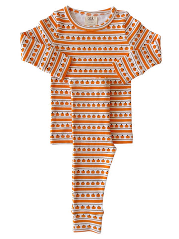 Organic Top & Pants Set | Orange Pumpkin Stripe - PREORDER