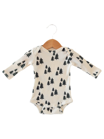Waffle Long Sleeve Bodysuit | Forest Green Trees - PREORDER