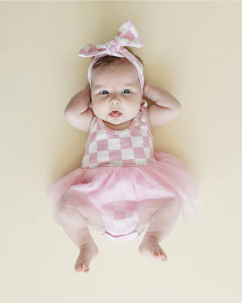 Checkered Tutu Romper | Pink - PREORDER