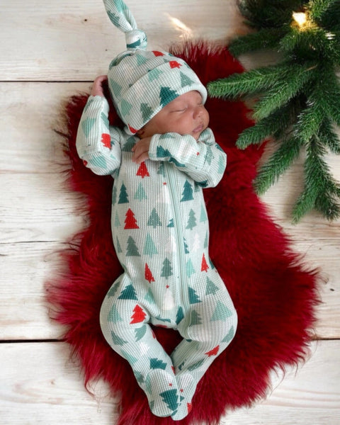 Waffle Zip Footie Romper | Festive Firs - PREORDER