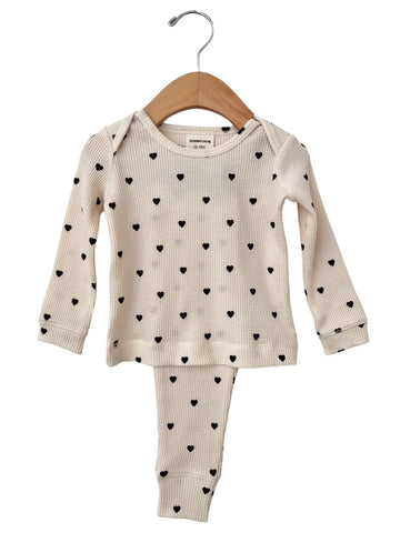 Waffle Top & Pants Set | Black Heart - PREORDER