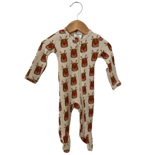 Waffle Zip Footie Romper | Reindeer - PREORDER