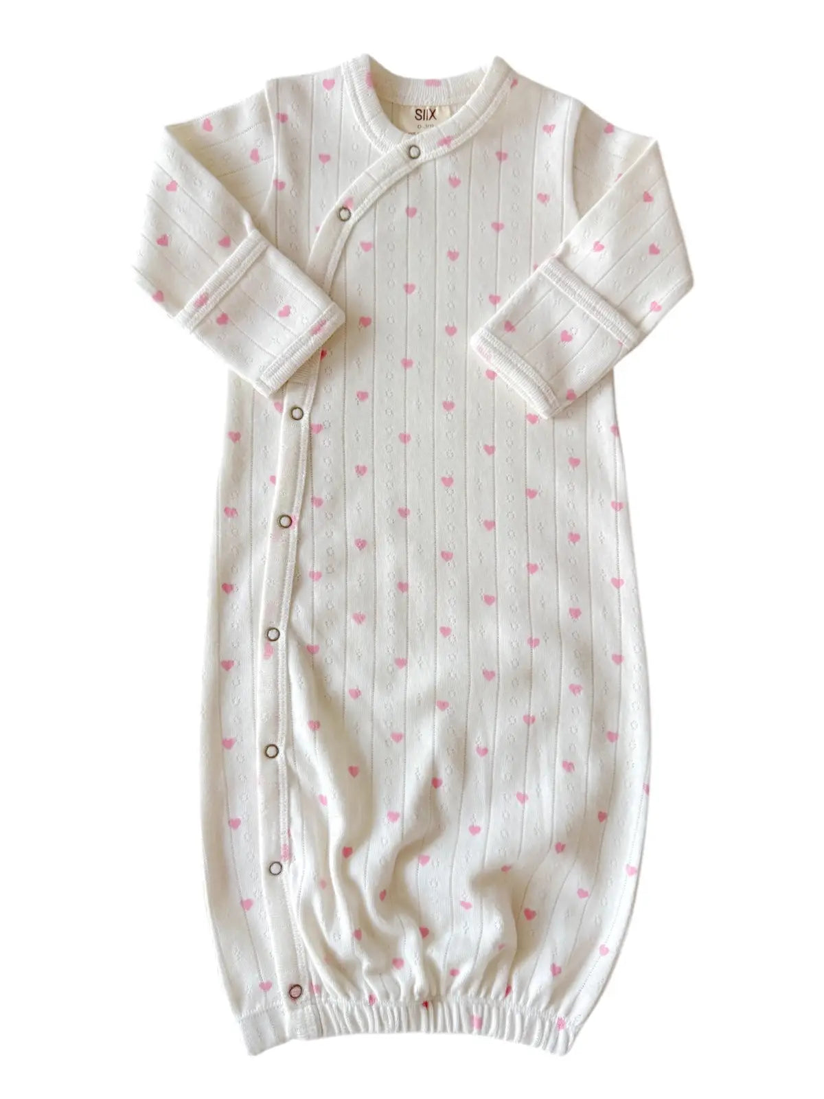 Organic Pointelle Gown | White w/ Pink Heart - PREORDER
