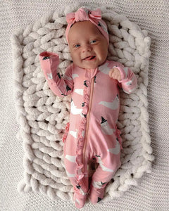 Zip Ruffle Footie Romper | Pink Ghost - PREORDER
