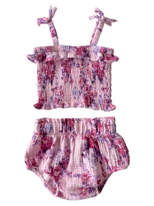 Smocked Ruffle Top & Bloomer Set | Violet Rose - PREORDER