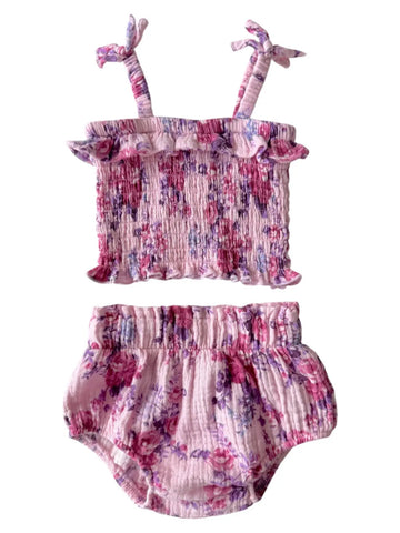 Smocked Ruffle Top & Bloomer Set | Violet Rose - PREORDER