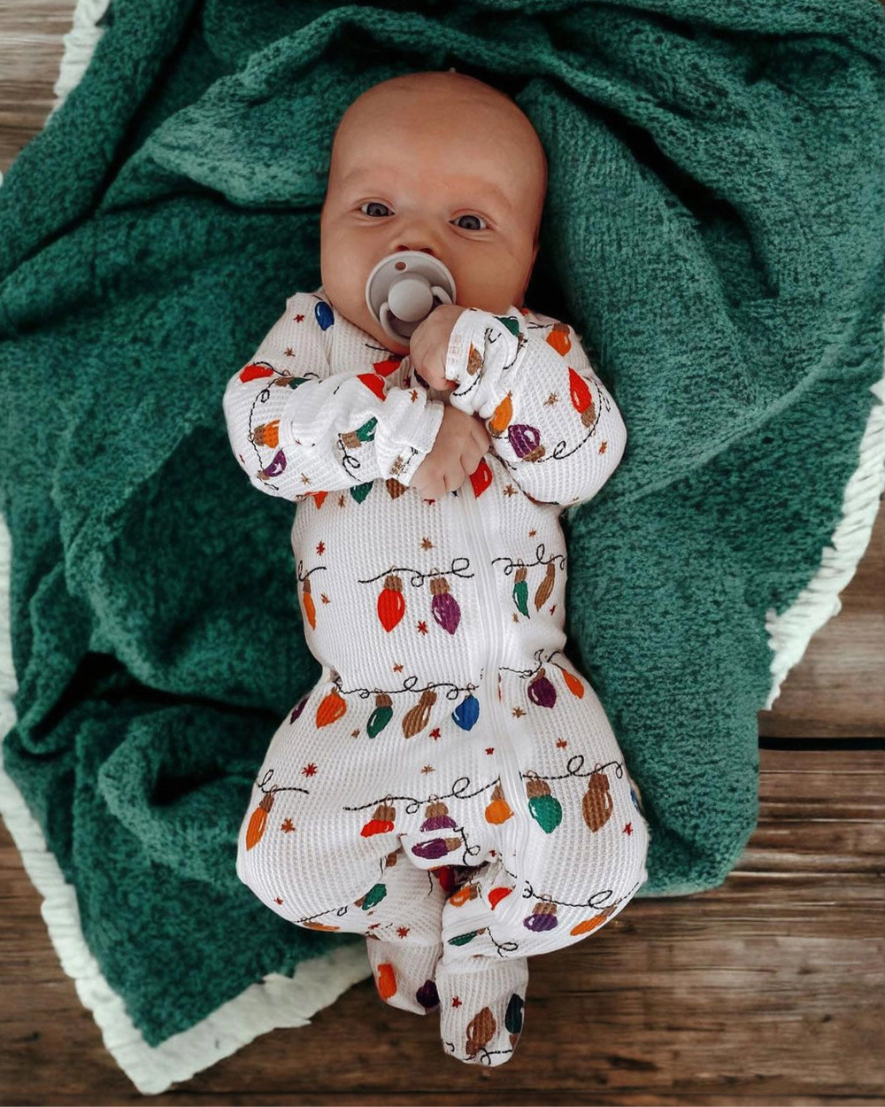 Waffle Zip Footie Romper | Christmas Lights - PREORDER