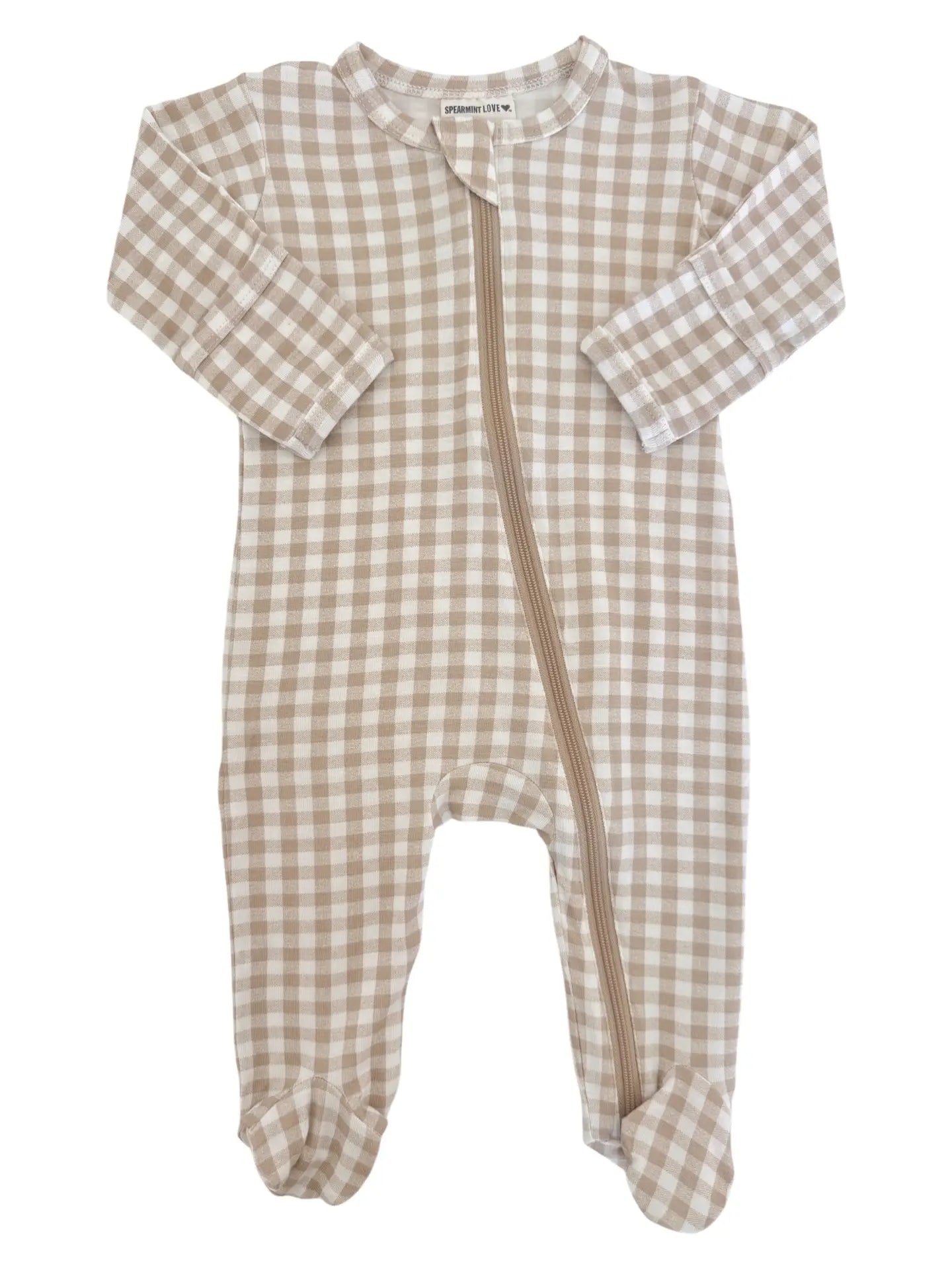 Zip Footie Romper | Tan Gingham - PREORDER