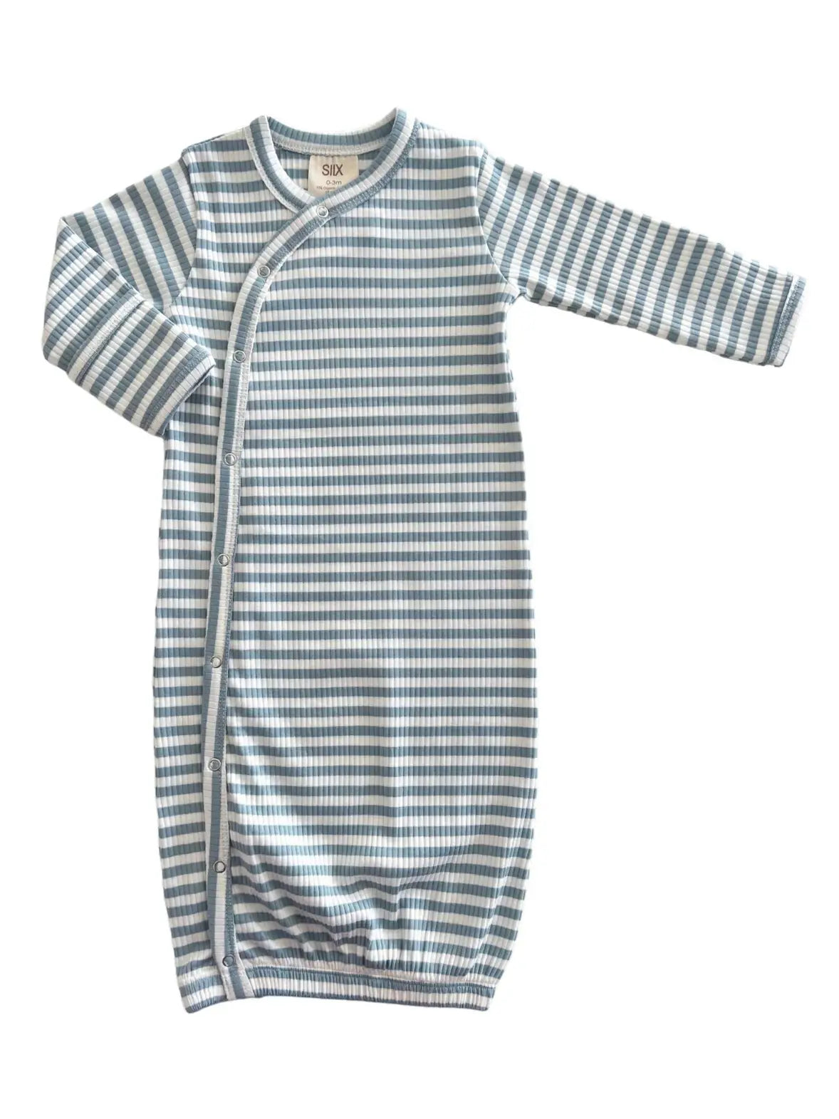 Organic Ribbed Gown | Dusty Blue Stripes - PREORDER