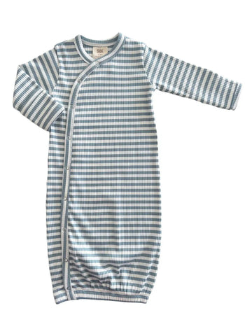 Organic Ribbed Gown | Dusty Blue Stripes - PREORDER