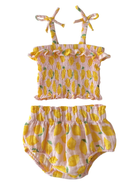 Smocked Ruffle Top & Bloomer Set | Lemon Sorbet - PREORDER