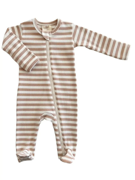 Ribbed Zip Footie Romper | Cream Stripes - PREORDER